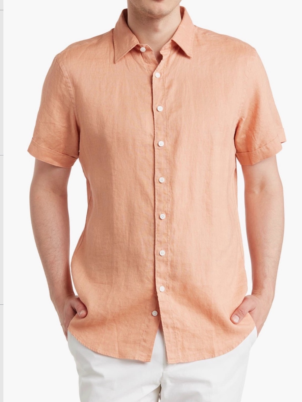 Rodd & Gunn Grey Lynn Linen Short Sleeve Button-Up Shirt Coral Large 100% Linen